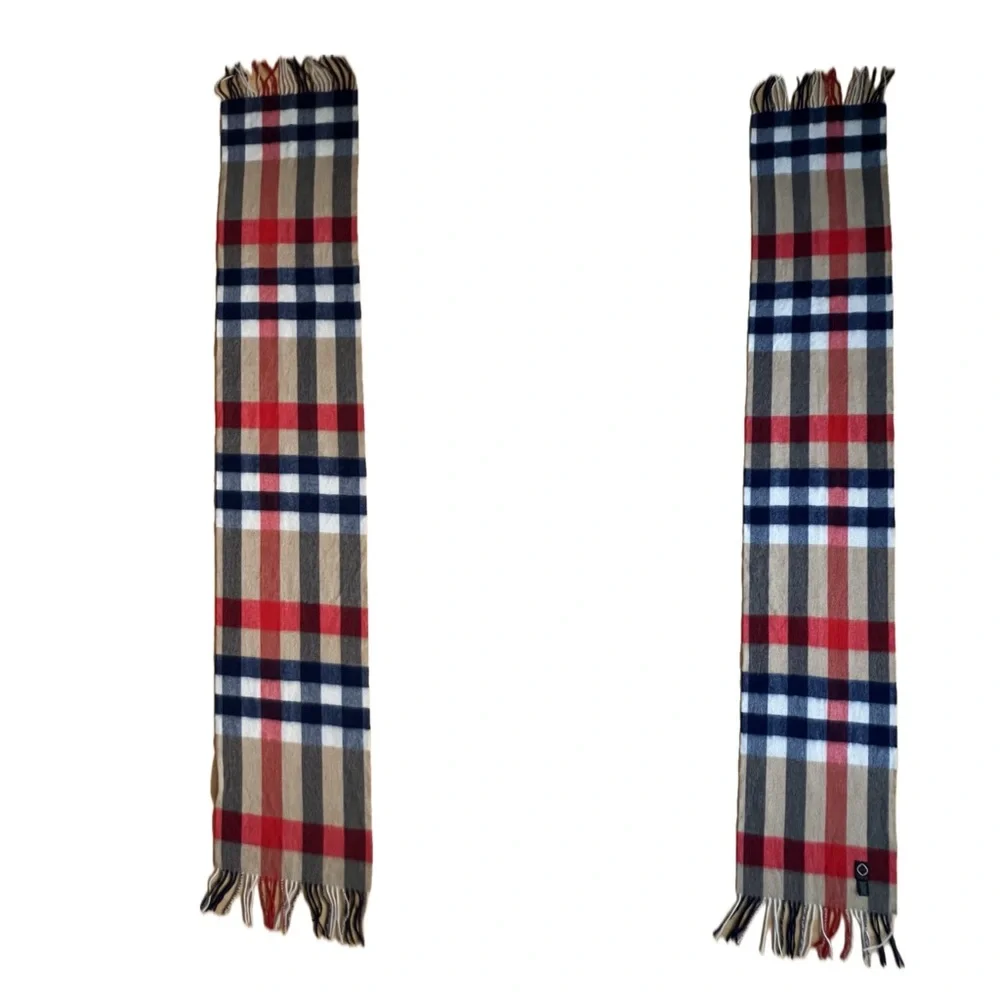 🐑🇩🇪Soft Wool & Cashmere Fringed Men’s or Women’s Tan/Red/Blue/White Plaid Scarf